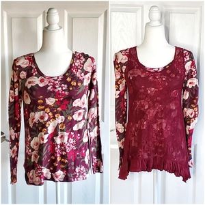 Loft Long Sleeve Top Burgundy Floral Medium NWT